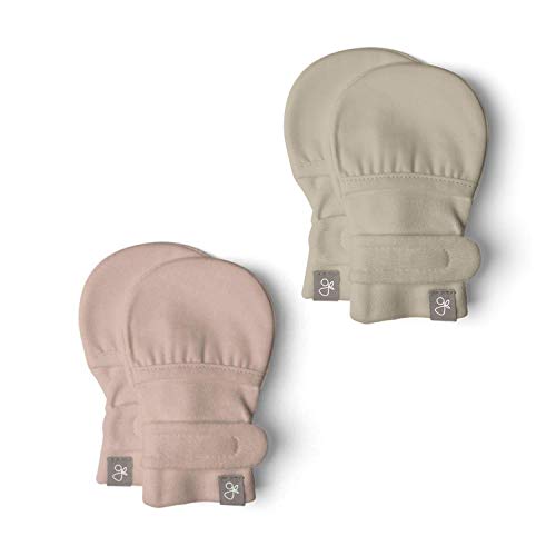 Goumikids Super Soft Stay On No Scratch Adjustable Baby Mitts Organic Bamboo and Cotton Blend Fabric Newborn Mittens, 0-3M Rose and Soybean (2 Pairs)