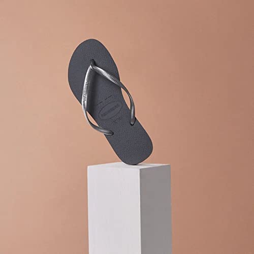 Image of Havaianas Women's Slim Flip Flops - Spring and Summer Pool Sandals for Women - Black /Steel Grey, 9 /10