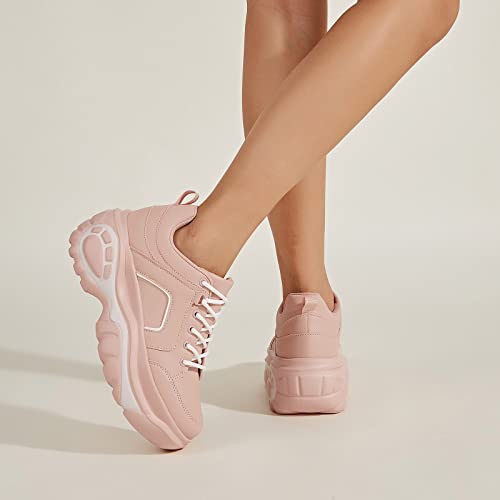 Image of LUCKY STEP Women Chunky Platform Dad Colorblock Casual Lace-Up Walking Sneakers