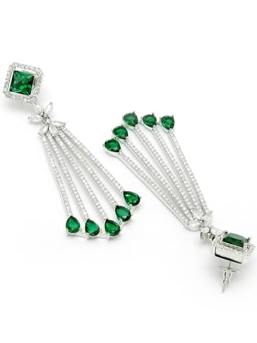 Image of Karatcart Women Silver Plated Blue American Diamond Studded Jhumki Earrings