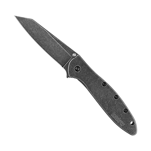 Image of Kershaw Leek, BlackWash Pocket Knife (1660BLKW); 3 Sandvik 14C28N Steel Blade, 410 Stainless Steel Handle, BlackWash Finish, SpeedSafe Assisted Open, Frame and Tip Locks, Reversible Pocketclip; 3 OZ