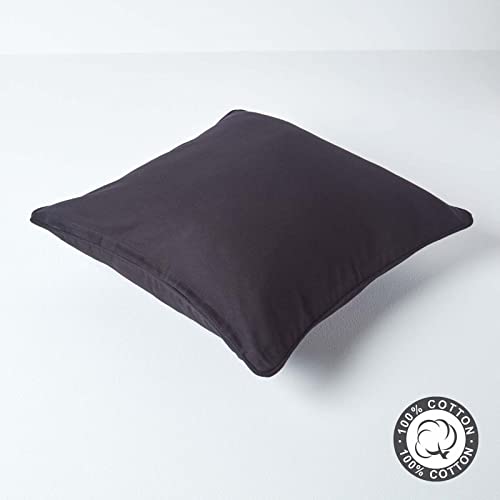 Homescapes Schwarze Kissenhülle 60 x 60 cm, Deko-Kissenbezug mit Reißverschluss aus 100% Baumwolle… – Ansicht 3