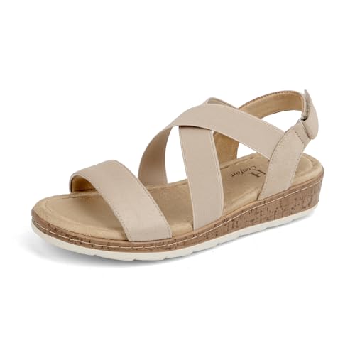 Image of VJH confort Women's Flat Sandals, Comfort Slip-on Elastic Ankle Strap Slingback Light Weight Casual Walking Sandals