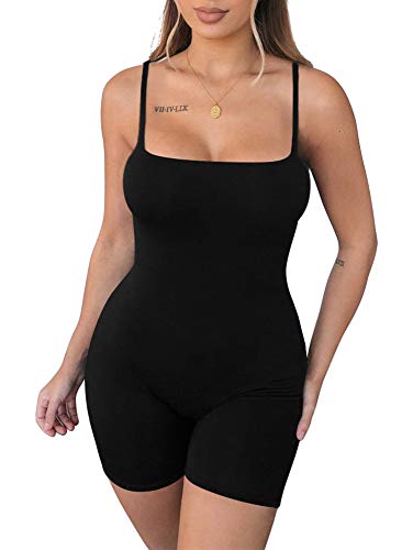 TOB Women's Sexy Sleeveless Spaghetti Strap Bodycon Top Romper Short Jumpsuit Black