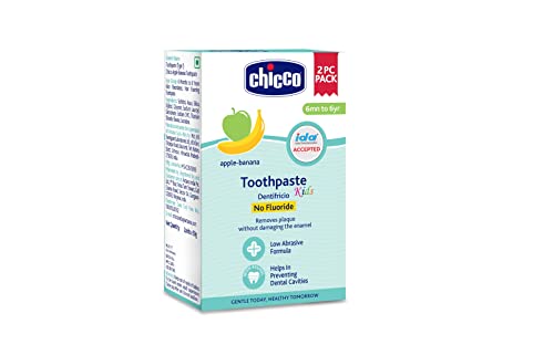 Image of Chicco Toothpaste for Kids, Best for Baby (6m-6y), Apple-Banana Flavour, 50g (Pack of 4) | Fluoride-Free & Low Abrasive | Removes Plaque, Helps Prevent Cavities | IDA Accepted