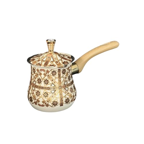 Generic Turkish Coffee Pot Butter Warmer Milk Pot Melting Butter and Chocolate Pot Heavy Duty, Brown Pattern, 720ml
