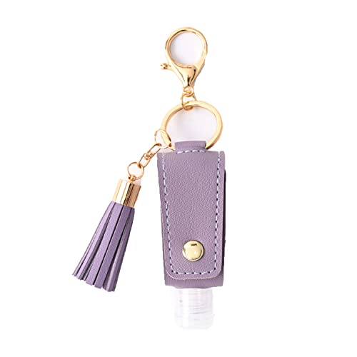 HSYHERE Multifunction Portable Empty Travel Bottle Keychain Hand Sanitizer Bottle Keychain PU Leather Tassel Key Chains Car Key Ring +Refillable Containers for Toiletry Shampoo Lotion Soap -Purple
