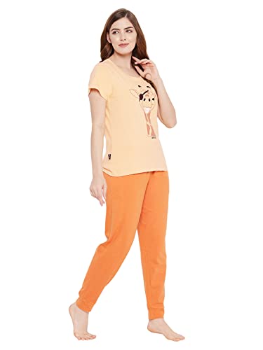 Image of Clovia Women's Cotton Printed Top and Basic Pyjama Set