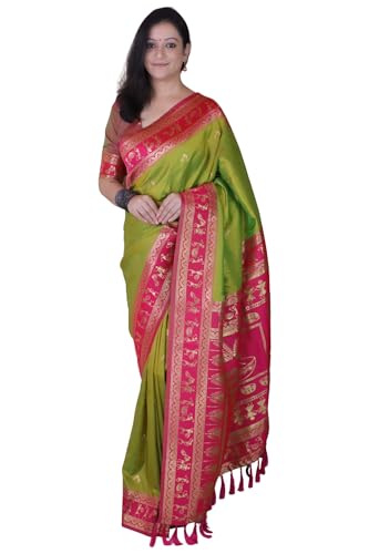 Image of SGF11 Women's Kanjivaram Pure Soft Silk Saree With Unstitched Blouse Piece