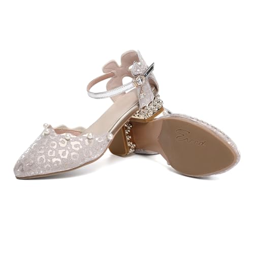 SWDZM Girls Dress Shoes Low Heel with Corals Glitter Princess Wedding Party Sandals for Little Big Kids3