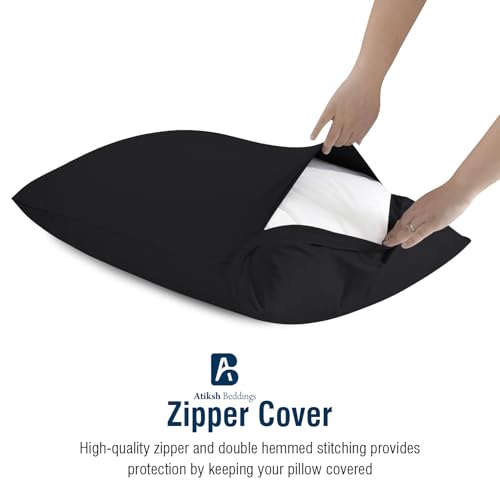 Image of Atiksh Beddings Pack of 2 13x18 Inch Toddler Travel Pillow Cases - 100% Soft Egyptian Cotton, 600 Thread Count with Zipper Closure for Small Travel Pillowcase Cover, Black