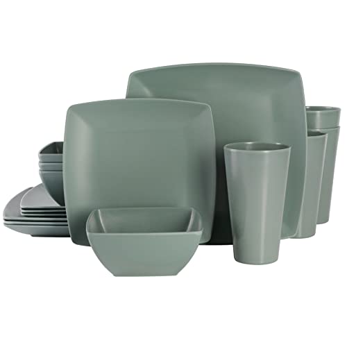Gibson Home Soho Grayson Square Melamine Dinnerware Set, Service For Four (16Pcs), Green #TOP10
