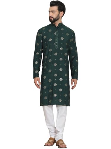 Image of SOJANYA (Since 1958 Men's Cotton Silk Sequinned Embroidered Kurta with White Pyjama