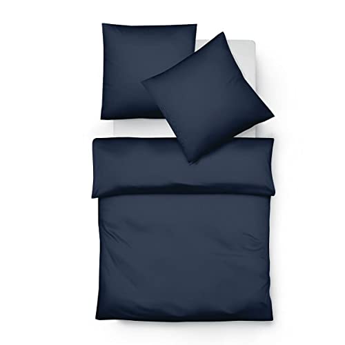 fleuresse gewebte Flanell Uni Bettwäsche Lech Marine 1 Bettbezug 155 x 200 cm + 1 Kissenbezug 80 x 80 cm