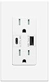 Micmi USB Outlet with C + A Wall Dual High Speed Receptacle Smart 4.8A Fast Charging Capability, Tamper Resistant Wall Plate Included UL Listed (1, White, 15 Amp Outlet)