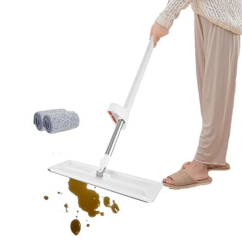 Fregona de microfibra con escurridor automático y mango de acero inoxidable – Fregona de polvo húmeda y seca | Almohadillas lavables reutilizables, ideales para suelos de madera dura y baldosas