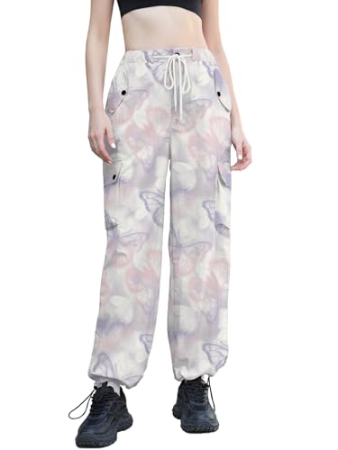 Image of Cromoncent Cargo Pants Girls & Women Parachute Pants Y2K Baggy Rave Clothes Waterproof with Pockets