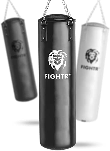 FIGHTR® プレミアム パンチング バッグ 中身なし トレーニング サンドバッグ パンチングバッグ ハンギング 120x35cm ボクシング キックボクシング 格闘技 MMA ムエタイ ヘビー チェーン ブラック