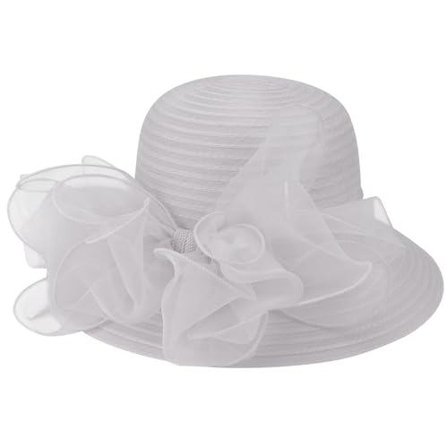 Image of DRESHOW Lady Derby Dress Church Bowler Cloche Hat Bowknot Organza Bridal Cap for Wedding