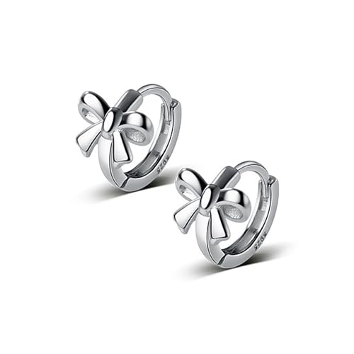 Image of Reffeer Solid 925 Sterling Silver Small Bow Hoop Earrings Huggie for Women Teens Bowknot Huggie Earrings