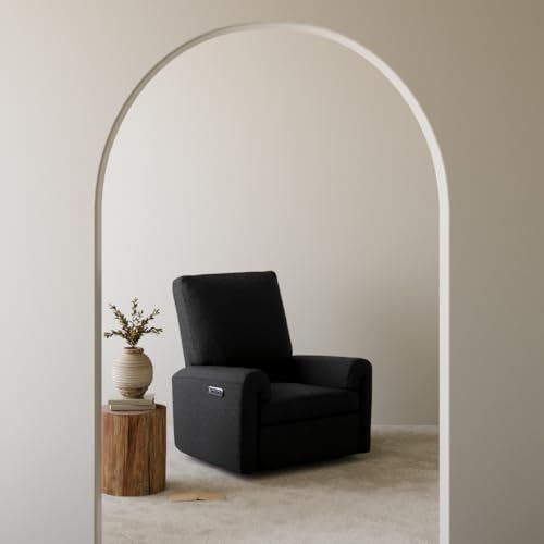 Image of Storkcraft Sorrento Deluxe Power Recliner Swivel Glider - Premium Electronic Nursery Rocking Chair, Oeko-TEX 100 Certified, Includes Dual-USB Charging Port with USB-A & USB-C (Black Boucle)