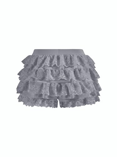 Image of Women Y2K Lace Multi-Layered Bloomers Lolita Ruffle Shorts Cute Mini Skirt | Tiered layers, elastic waist, pumpkin pants, for rave party /country concert /festival