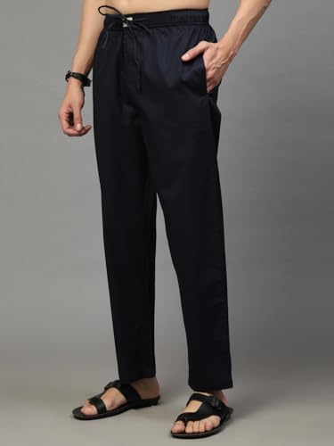 Image of Majestic Man Comfort Fit Solid Cotton Casual Lounge Pyjama with Elastic Waist, Drawstring & Zip Closure