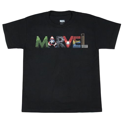 Marvel Boys' Superhero Inspired Character Filled Block Letter Logo Design Kids T-Shirt (X-Small, 4/5) Black2