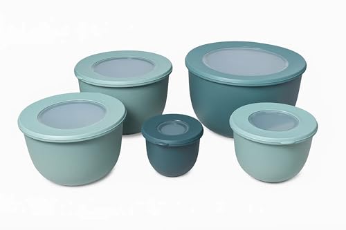 Juego de 10 tazones para mezclar con tapas de paja de trigo verde