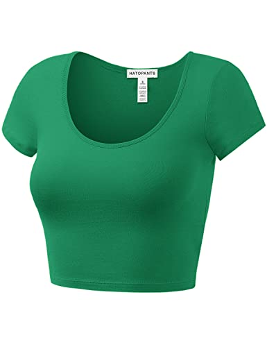 Women's Cotton Crop Tops Short Sleeve Scoop Neck Stretchy Casual Shirt2