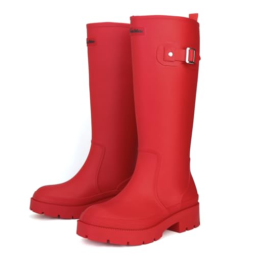 Rain Boots Women, Waterproof Rubber Garden Boots,Fashionable Knee High Boots Lightweight Comfortable Durable Muck Boots for Walking, Fishing, Outdoor Work