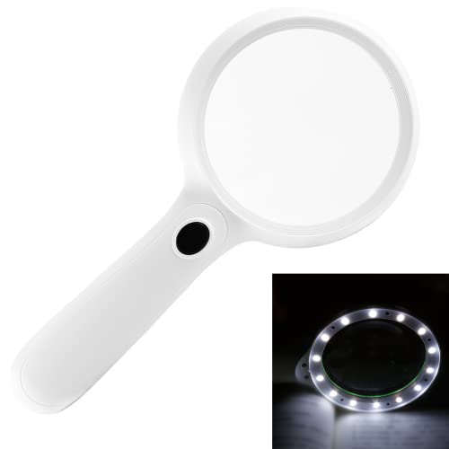 Loupe Eclairante de Lecture Loupe Lumineuse 2X 6X Loupe Eclairante avec 14 LED LumièRe Loupe ÉClairéé Grossissante à Main Grande Loupe 120mm Haute Clarté pour Seniors Enfant Bijoutier L'Inspection Cover