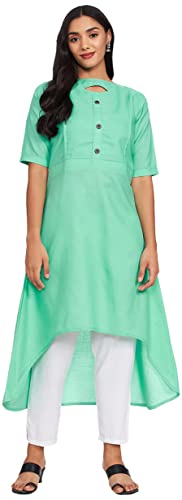 OM SAI LATEST CREATION Damen Halbarmshirt Anarkali Slub Rayon Kurti (Meeresgrün, Größe M) Cover