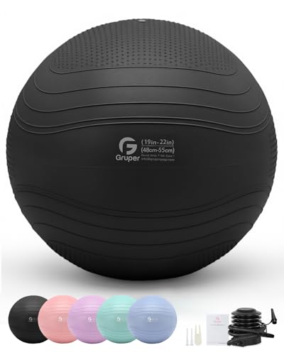 Image of Gruper Yoga Ball, Extra Thick Exercise Ball for Workout Pregnancy Stability - 4 Sizes Anti Burst Balance Ball for Yoga, Pilates, Fitness, Birthing, Physical Therapy - Includes Pump