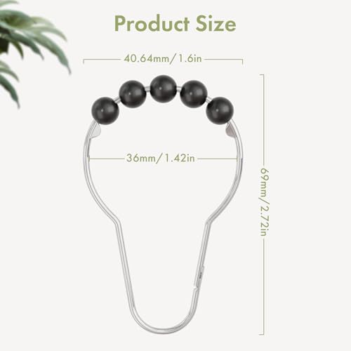 Image of Amazer Black Shower Curtain Hooks, Decorative Rust Proof Acrylic Balls Shower Curtain Hooks, Stainless Steel Shower Hooks for Shower Curtain Bathroom Shower Hooks-Set of 12