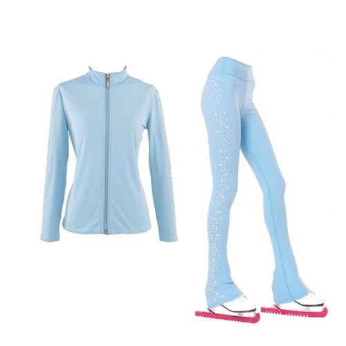 LIUHUO Ice Figure Skating Training Pants Jackets Girls Womens Fleece Shiny Colored Diamond Girl Warm Tracksuit Blue Comfortable