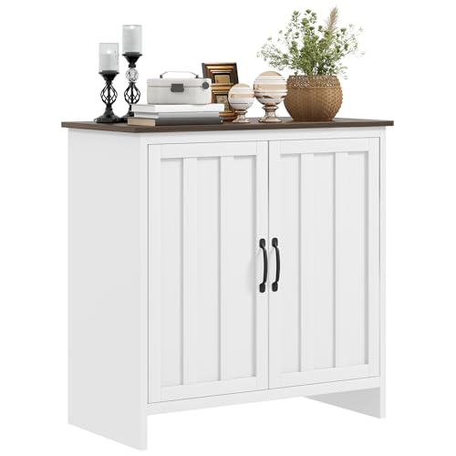 HOMCOM Credenza Cucina Moderna, Mobile 2 Ante con Ripiano Regolabile in Legno per Soggiorno e Ingresso, 80x39.7x80cm, Bianco