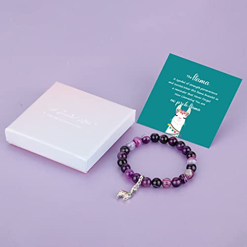Llama Gifts for Women No Prob-Llama Bracelet,Purple Agate Beads Llama Charm,Llama Birthday Gift Alpaca Gifts for Llama Lovers 5