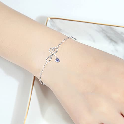 Palpitate Sterling Silver Stethoscope Bracelet With June Birthstone Medical Jewelry For Doctor Nurse Medical Student Rn Nurse Graduation Gifts Bracelets For Women #TOP2