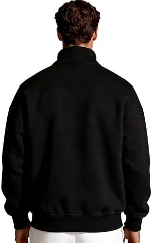 LINMYZAI Mens Zip Up Sweatshirt No Hood Mock Neck Sweatshirts Men's Fleece Jackets Full Zip Lightweight Jacket Seam Pocket, Black, XX-Large
