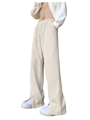 SHENHE Men's Wide Leg Corduroy Pants Streetwear Drawstring Waist Zipper Hem Baggy Track Pants