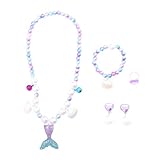FIXOSHEE Conjunto de Joyas para de Sirena Morada Collar de Perlas Pulsera Anillo y Pendientes Regalo para Fiestas y Uso Diario