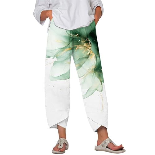 Image of DMOYALA Linen Pants for Women Summer Casual Wide Leg Capri Pants Loose Fit Palazzo Pants Cropped Beach Pants with Pockets