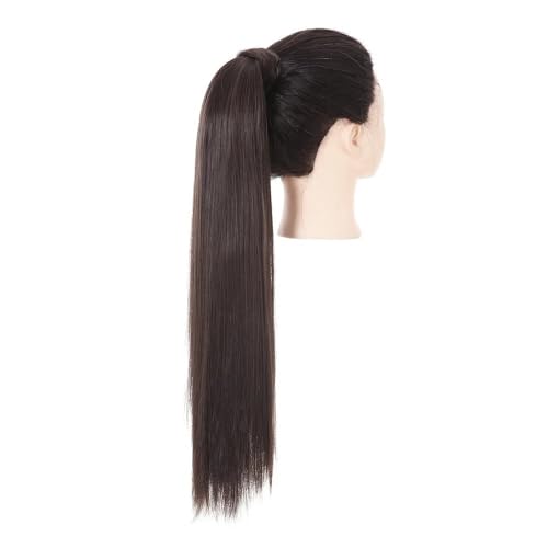 Extension capillaire synthétique queue de cheval longue lisse à clip noir brun pour femme