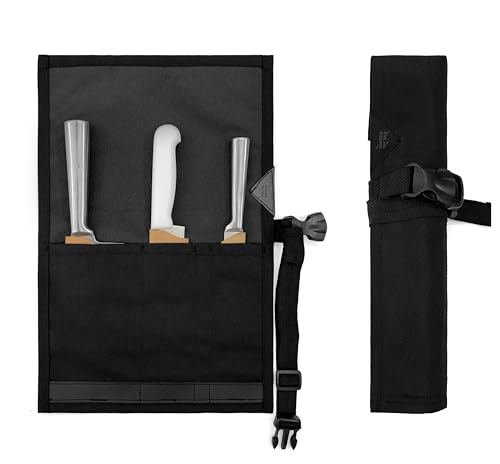 Under NY Sky Estojo Porta Faca - 3 Bolsos, Case em Lona Oxford Resistente, Reforço de Couro - Bolsa Rolo Porta Faca - Chef, Grill, Churrasco - Preto