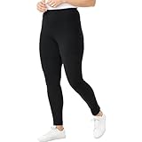 Woman Within Plus Size Petite Stretch-Cotton Knit Pull-On Leggings - 1X, Black
