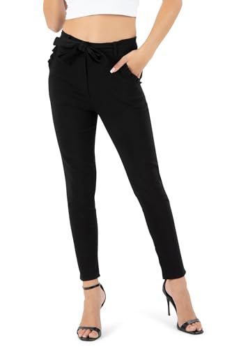 Kendindza Damen Stretch Hose Elegant Mit Schleife - High Waist Stoffhose...