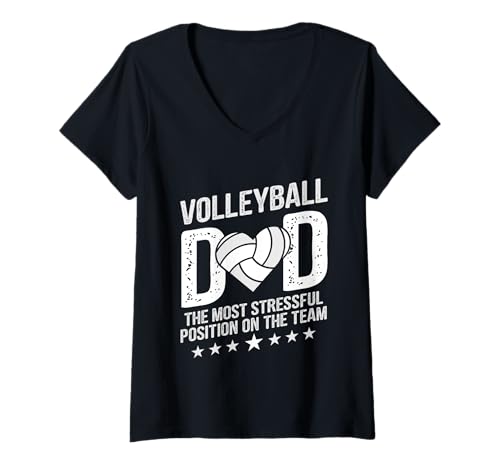 Womens Volleyball Dad The Most Stressful Position Happy Fathers Day V-Neck T-Shirt