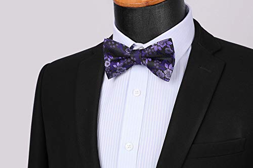 Image of HISDERN Bow Ties for Men Paisley Floral Pre-tied Bowtie Pocket Square Set Men's Formal Bow Ties Wedding Party