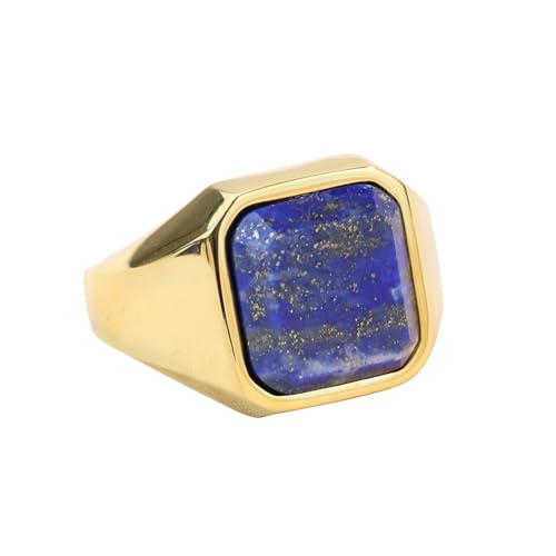 Skcess Bagues en Acier Inoxydable pour Homme, Bagues pour Hommes 22MM de Largeur - Chevalière en Lapis Lazuli - Bague de Fiançailles et de Mariage - Bijou...